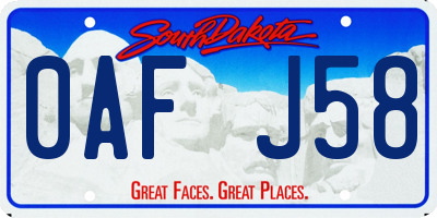 SD license plate 0AFJ58