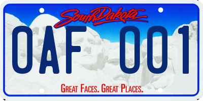 SD license plate 0AFO01