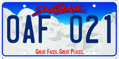 SD license plate 0AFO21