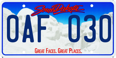 SD license plate 0AFO30