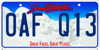 SD license plate 0AFQ13