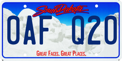 SD license plate 0AFQ20