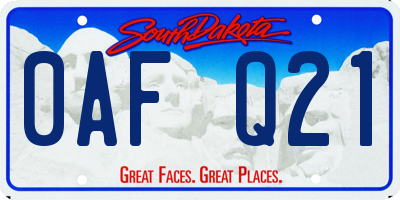 SD license plate 0AFQ21