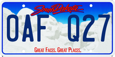 SD license plate 0AFQ27