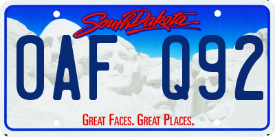 SD license plate 0AFQ92