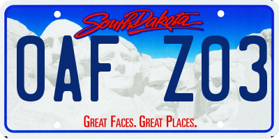 SD license plate 0AFZ03