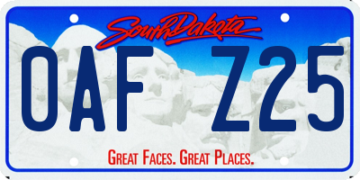 SD license plate 0AFZ25