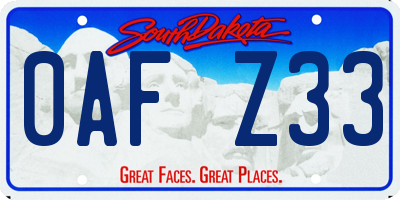 SD license plate 0AFZ33