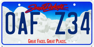 SD license plate 0AFZ34
