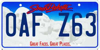 SD license plate 0AFZ63