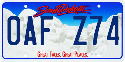 SD license plate 0AFZ74