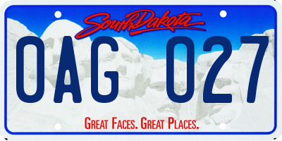 SD license plate 0AGO27