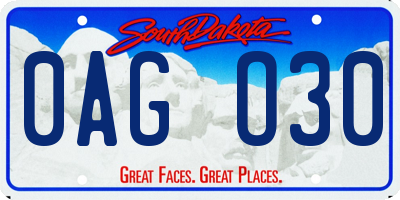 SD license plate 0AGO30