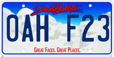 SD license plate 0AHF23