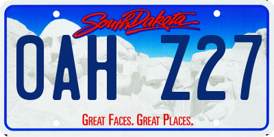 SD license plate 0AHZ27