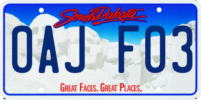 SD license plate 0AJF03