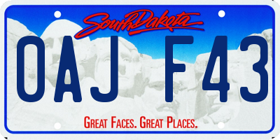 SD license plate 0AJF43