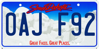 SD license plate 0AJF92