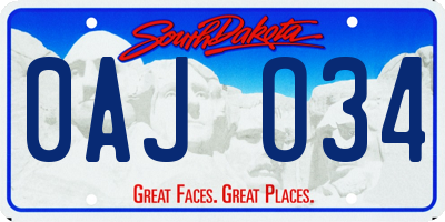 SD license plate 0AJO34