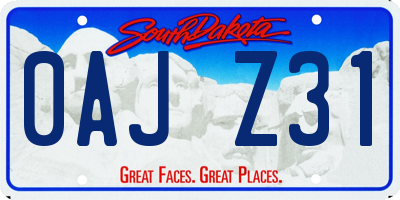 SD license plate 0AJZ31