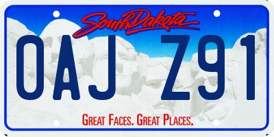 SD license plate 0AJZ91