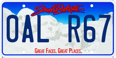 SD license plate 0ALR67