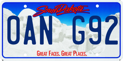 SD license plate 0ANG92