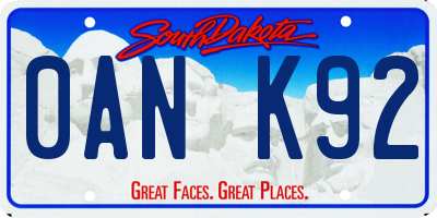 SD license plate 0ANK92