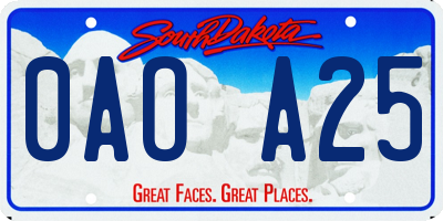 SD license plate 0AOA25