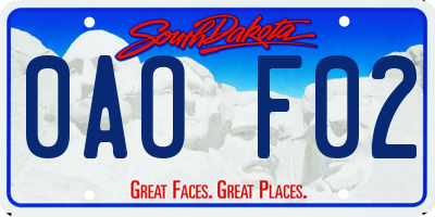 SD license plate 0AOF02