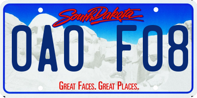 SD license plate 0AOF08