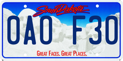 SD license plate 0AOF30