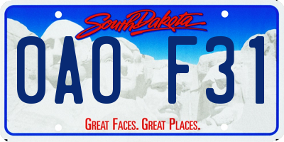 SD license plate 0AOF31