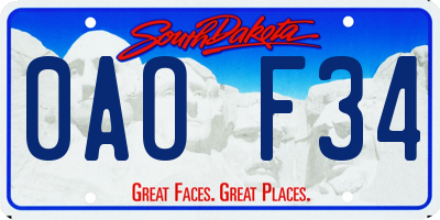 SD license plate 0AOF34