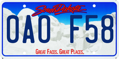 SD license plate 0AOF58