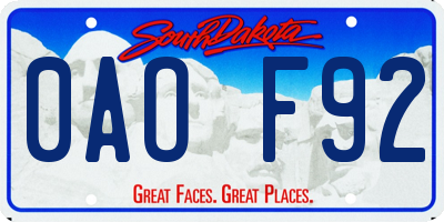 SD license plate 0AOF92