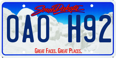 SD license plate 0AOH92