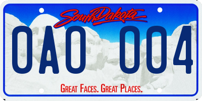 SD license plate 0AOO04