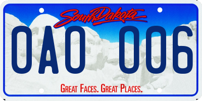 SD license plate 0AOO06