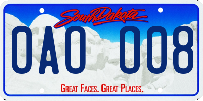 SD license plate 0AOO08