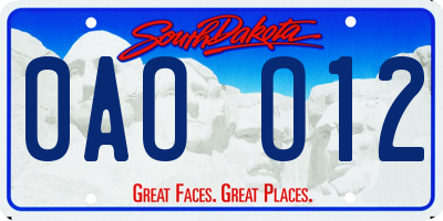 SD license plate 0AOO12