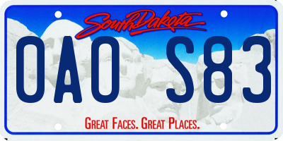 SD license plate 0AOS83