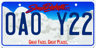 SD license plate 0AOY22