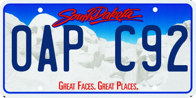 SD license plate 0APC92