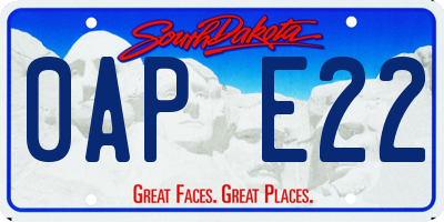 SD license plate 0APE22