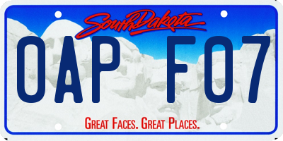 SD license plate 0APF07