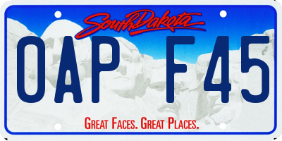 SD license plate 0APF45