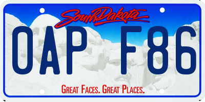 SD license plate 0APF86
