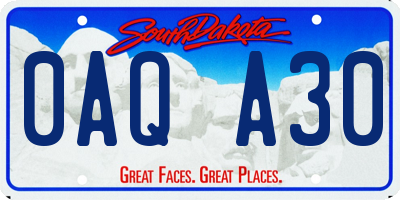 SD license plate 0AQA30