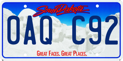 SD license plate 0AQC92